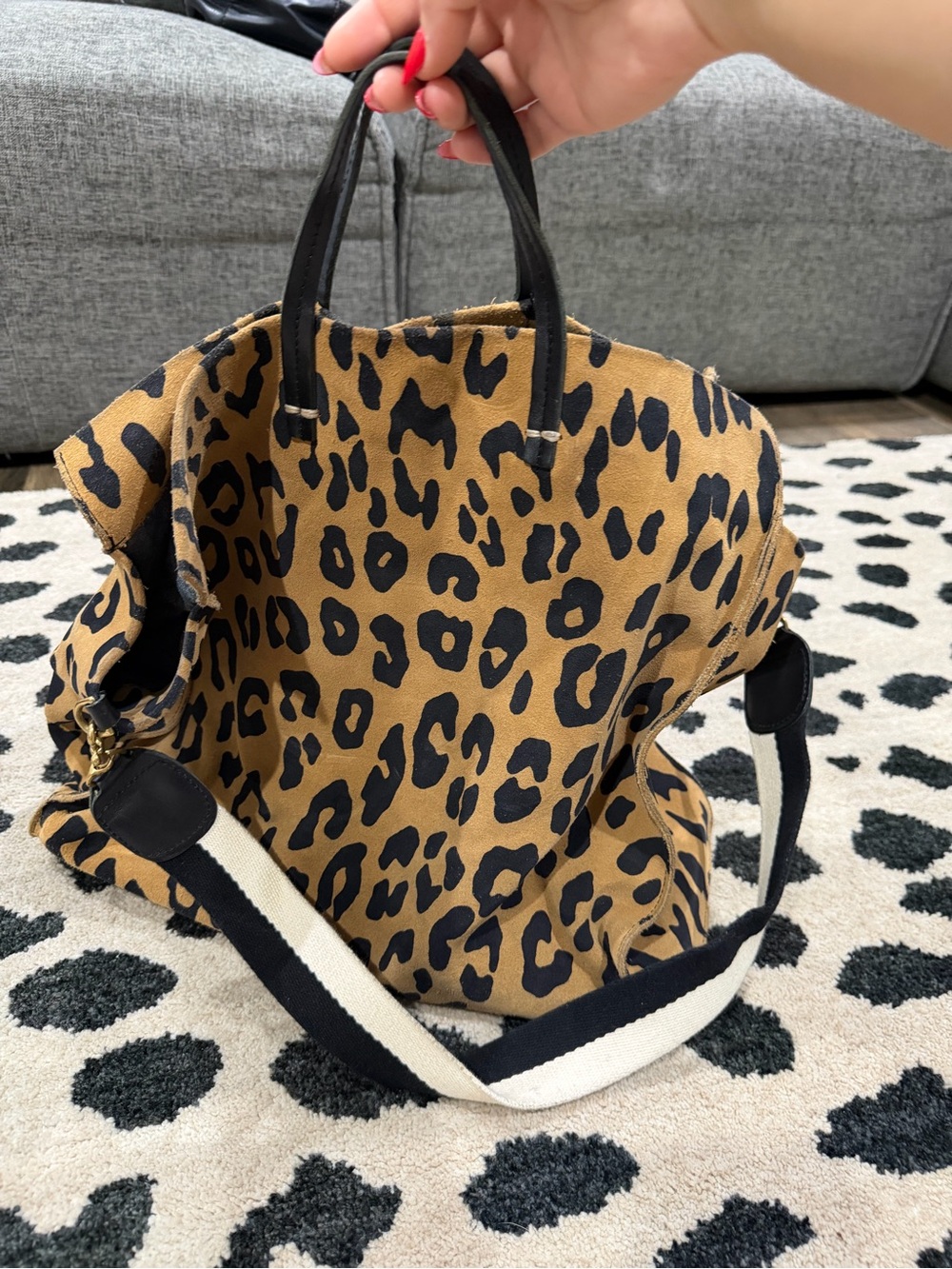 Claire V. Large Satchel Leopard Print Tote Bag with Black Handles